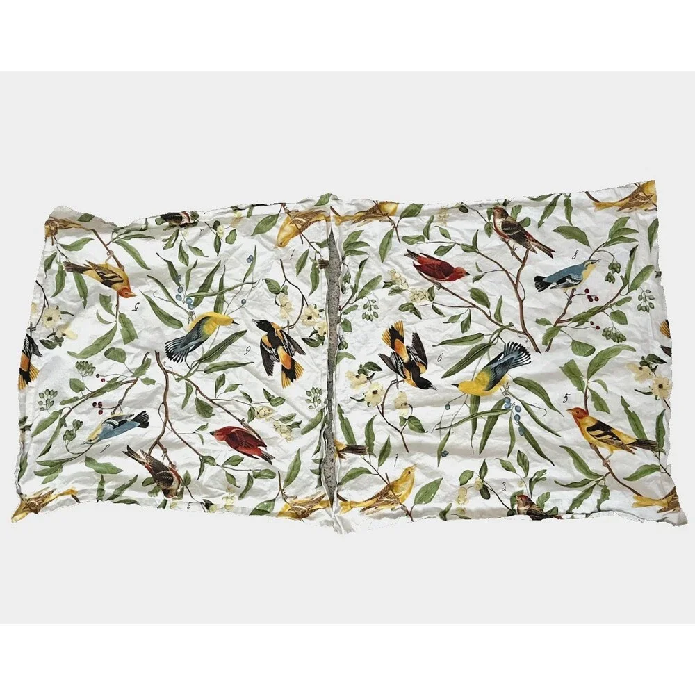 POTTERY BARN Spring Sparrow Birds 2pc EURO Pillow Cover Shams 26”x26” Colorful